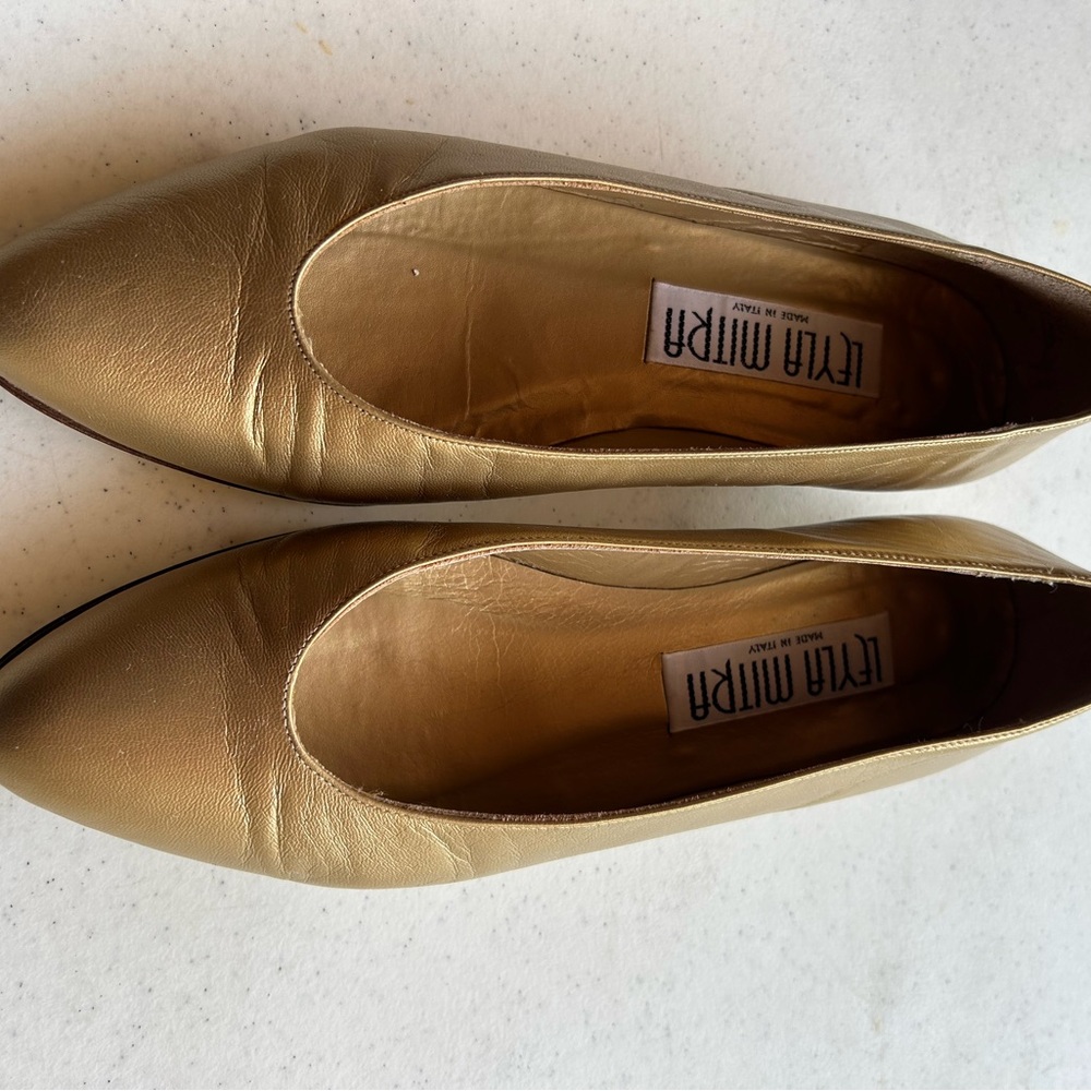 Gold Leather Pointed Ballet Flats made in Italy